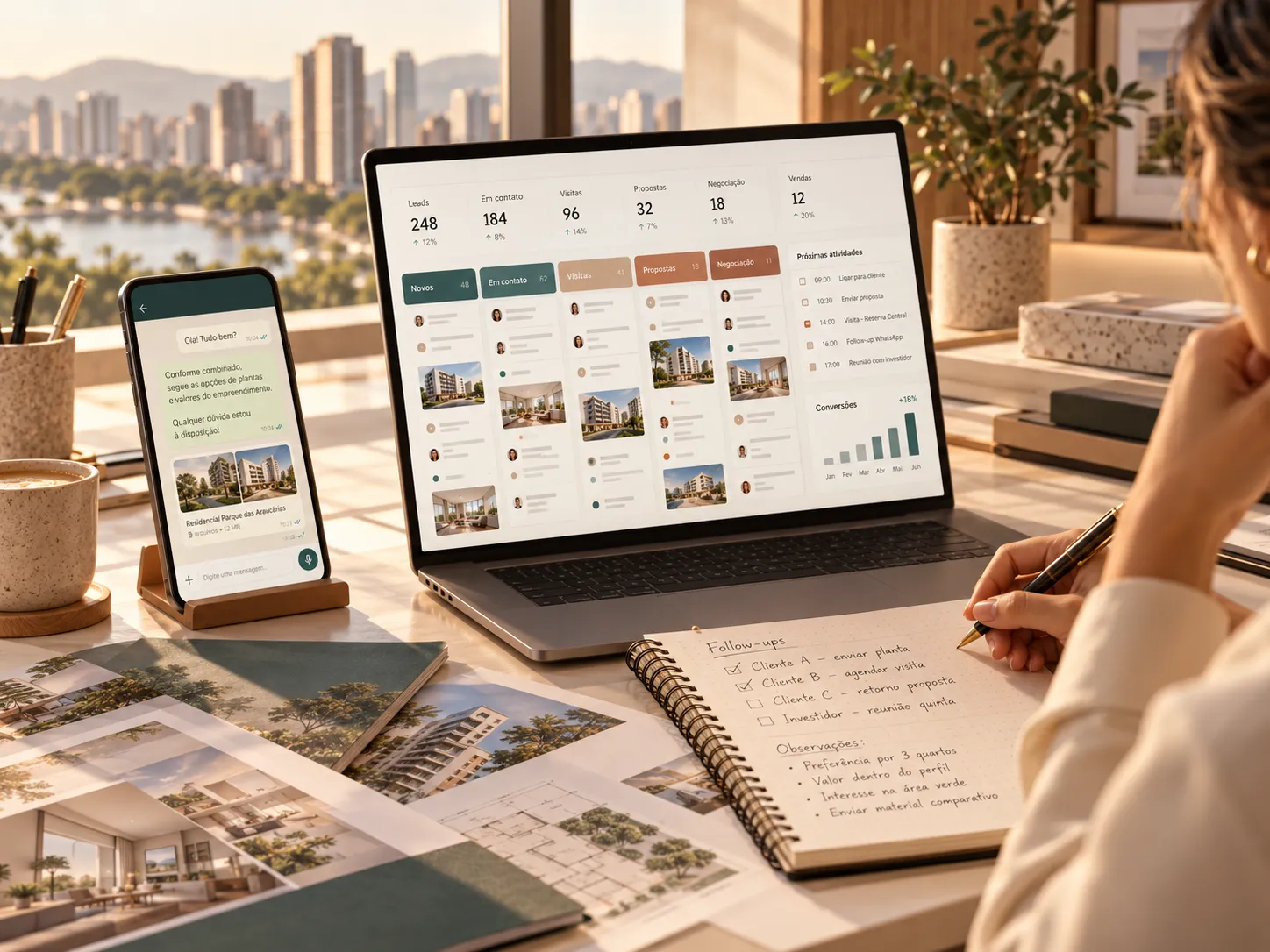 CRM, WhatsApp e acompanhamento de oportunidades em uma operação imobiliária